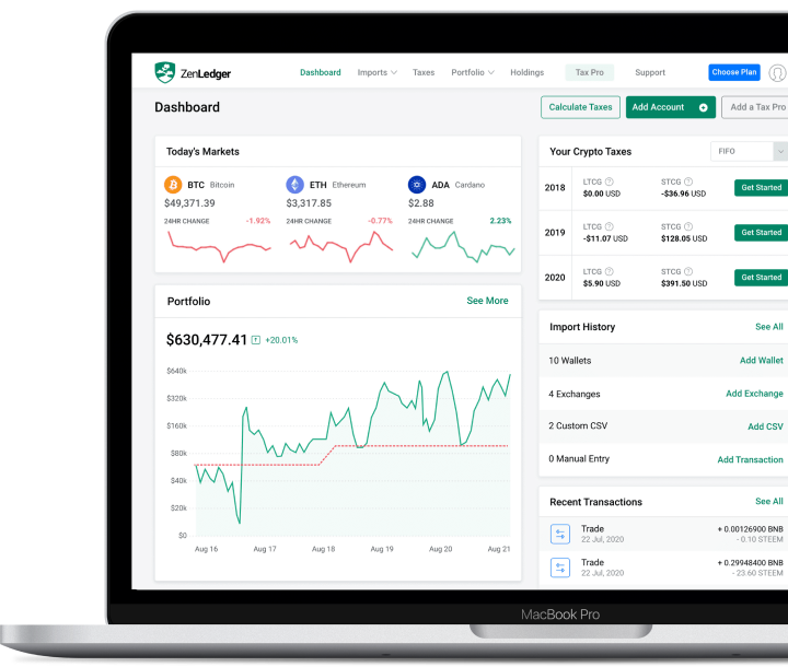 Screenshot of ZenLedger's crypto tax software